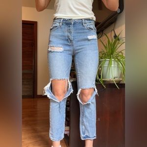 pacsun ripped distressed light wash jeans cropped tight vintage 2000s size 25/0